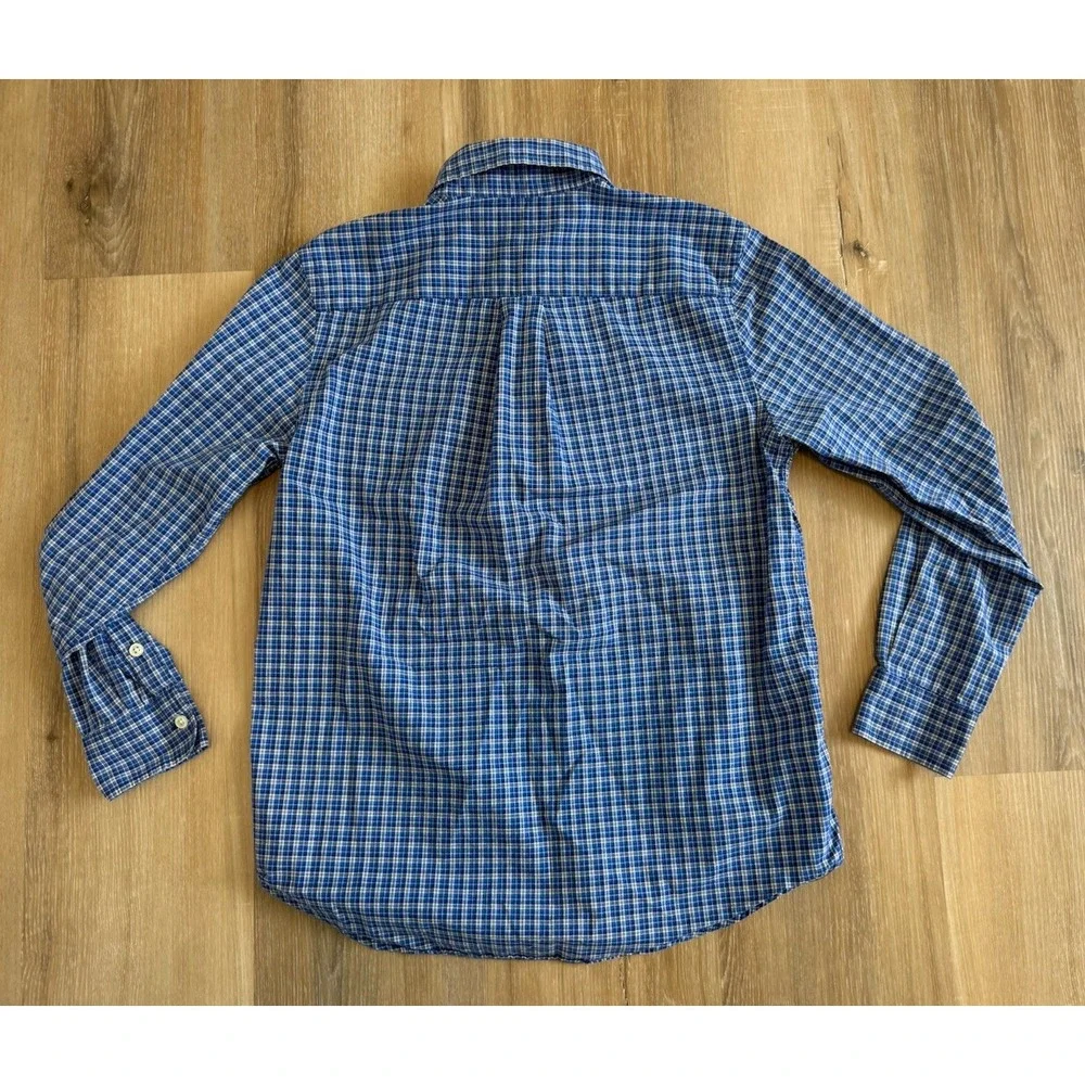 Ralph Lauren‎ Natural Stretch Boys Long Sleeve Button Shirt Blue Plaid 14 16